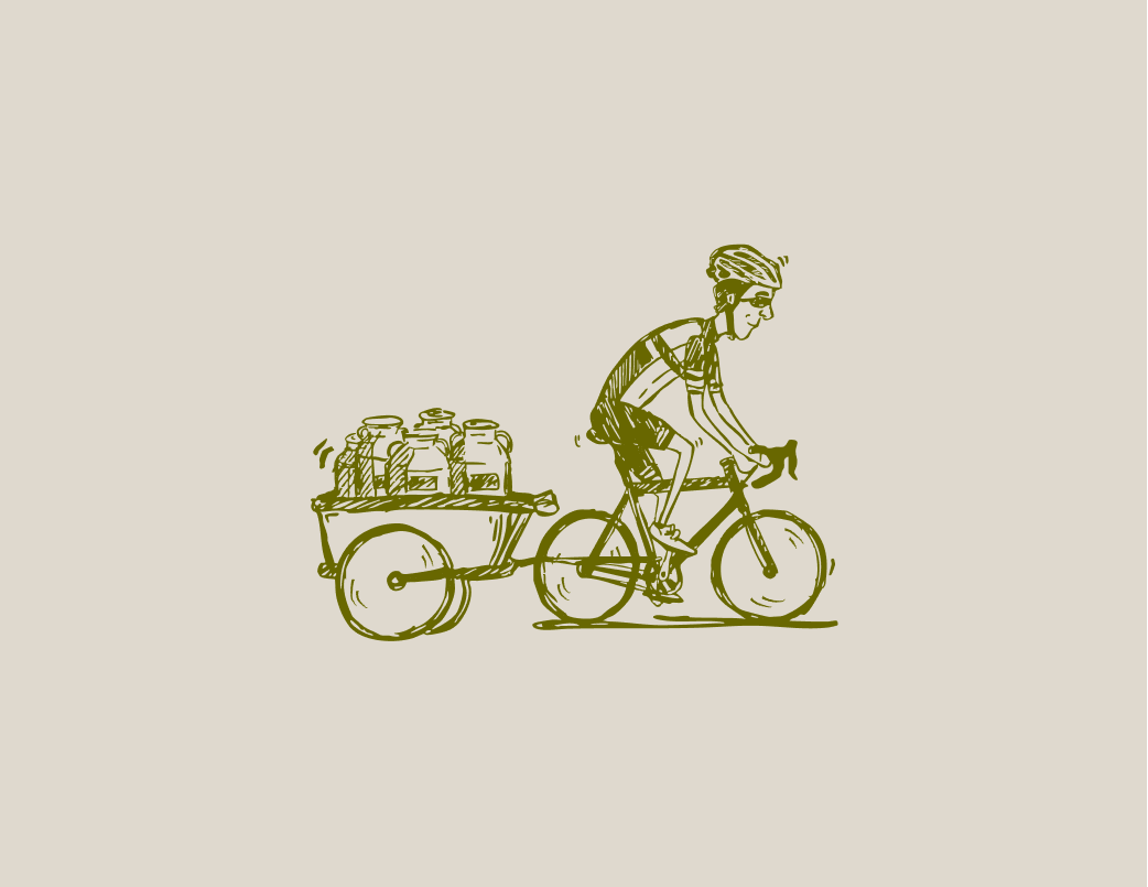 Animated illustration of a cyclist carrying milk churns