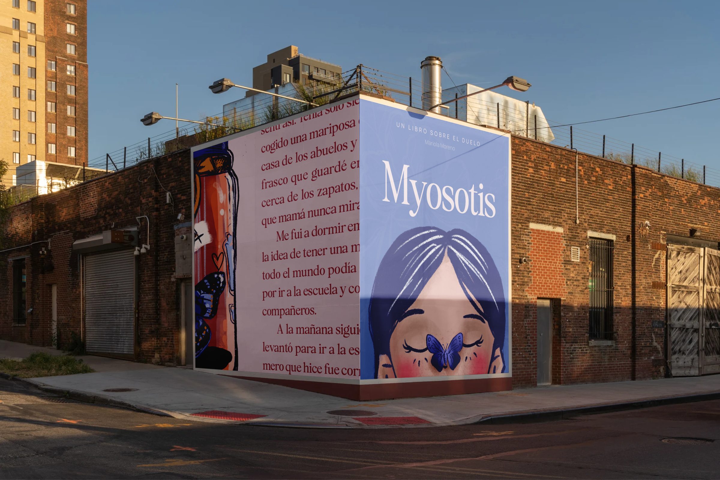 Myosotis mural on the side of a building