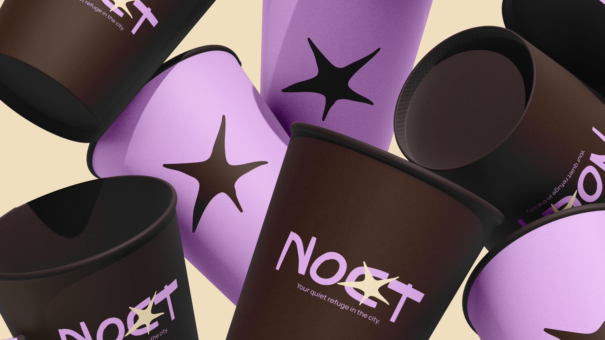 Noct coffee cups with a lilac star