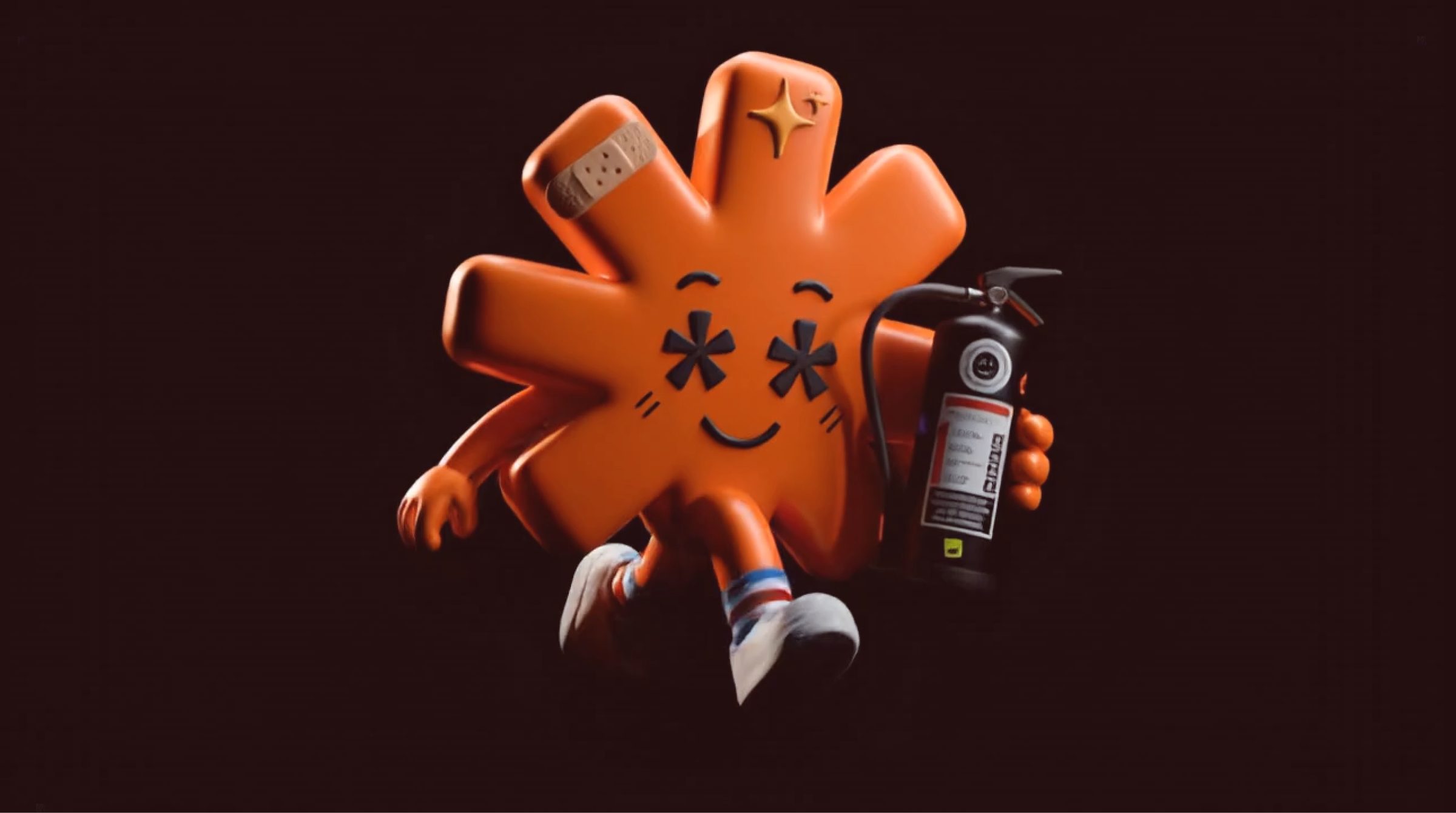 TradingLab asterisk mascot with a fire extinguisher
